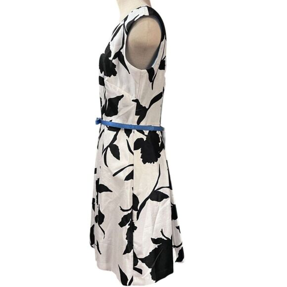 Julian Taylor New York Retro Style Fit & Flare Dress Bow Belt SZ 10 Black White - Picture 2 of 14